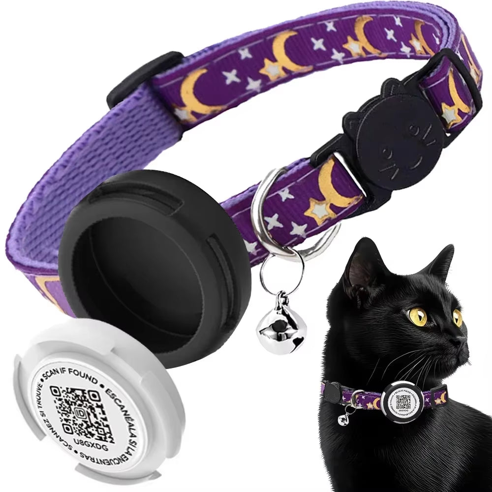 GPS Tracker Cat Collar with Airtag Case Holder, Air Tag Cat Holder & QR ID Tag Dual Protection Kitten Collar for Gatos Apple Tag