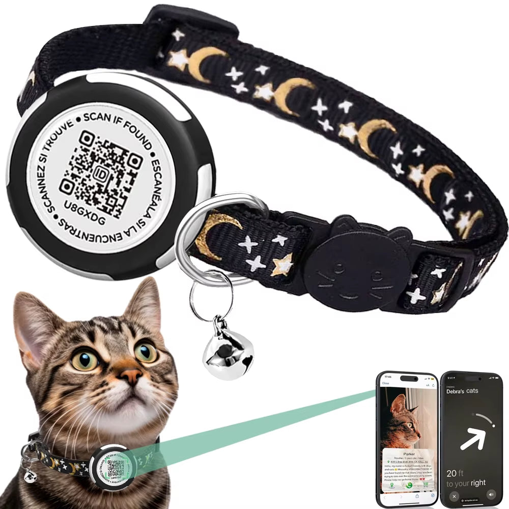 GPS Tracker Cat Collar with Airtag Case Holder, Air Tag Cat Holder & QR ID Tag Dual Protection Kitten Collar for Gatos Apple Tag