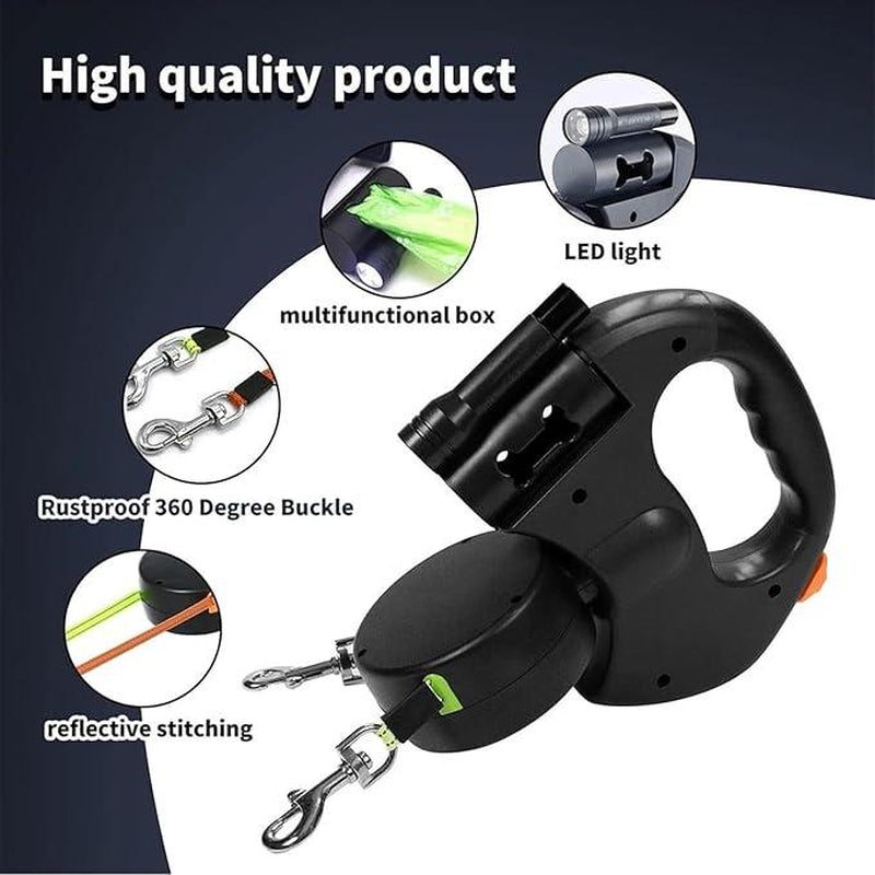 2025 Two Dogs One Leash Enhanced Edition - Dual (2) Dog Retractable Leash, Auto-Untangles, Supports up to 30Lb Dogs,10Ft Retractable Leash,Two Dogs One Leash Collar Tangle Free Leash Dog Accessories Dog Accessories Durable Bungee Harnesses