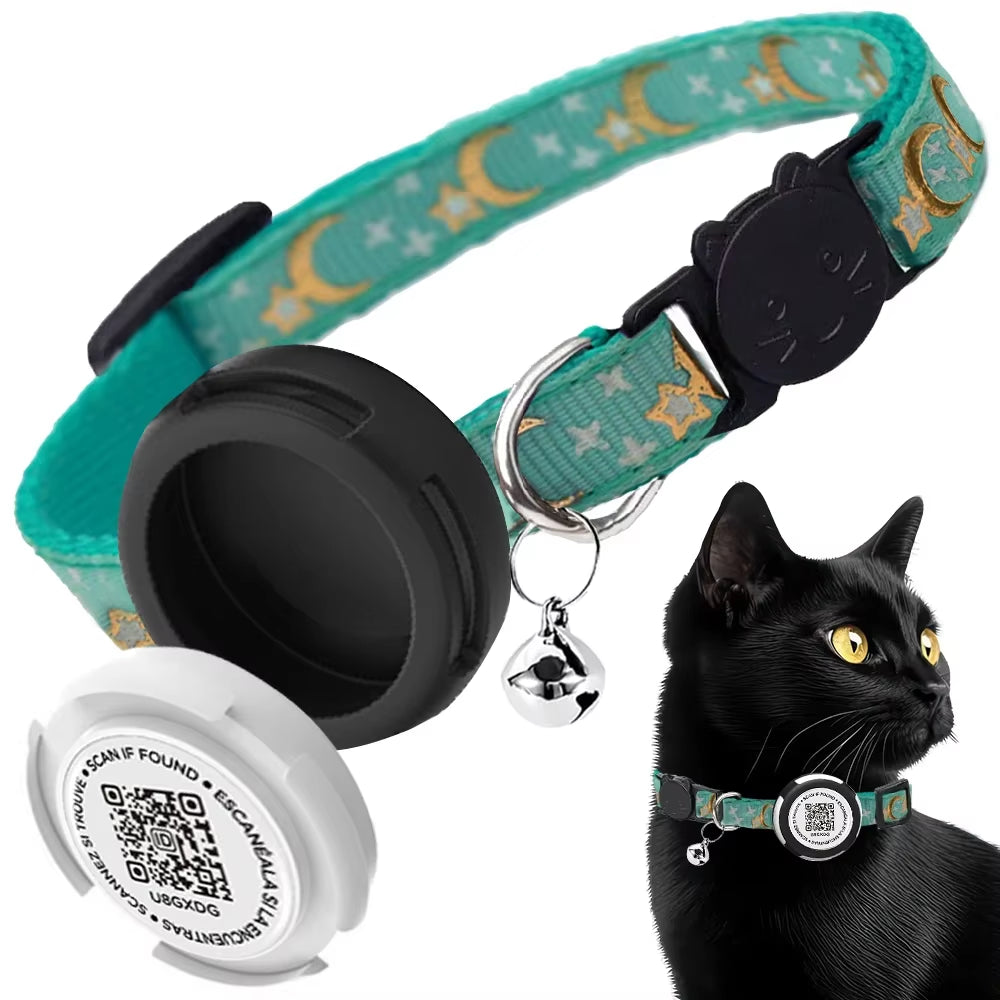 GPS Tracker Cat Collar with Airtag Case Holder, Air Tag Cat Holder & QR ID Tag Dual Protection Kitten Collar for Gatos Apple Tag