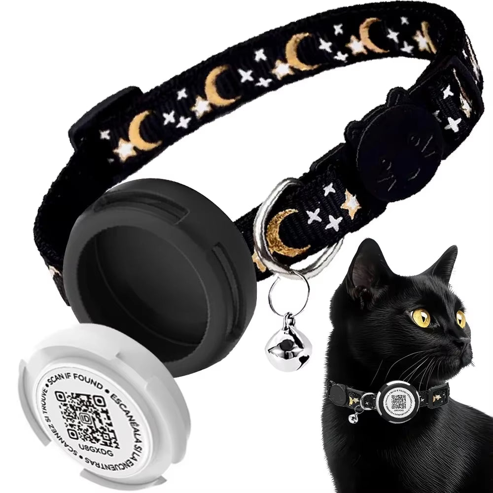 GPS Tracker Cat Collar with Airtag Case Holder, Air Tag Cat Holder & QR ID Tag Dual Protection Kitten Collar for Gatos Apple Tag