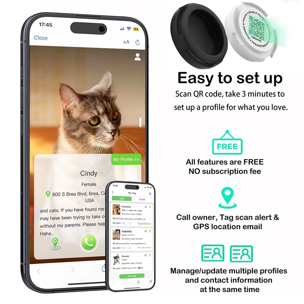 GPS Tracker Cat Collar with Airtag Case Holder, Air Tag Cat Holder & QR ID Tag Dual Protection Kitten Collar for Gatos Apple Tag