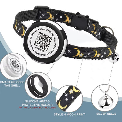 GPS Tracker Cat Collar with Airtag Case Holder, Air Tag Cat Holder & QR ID Tag Dual Protection Kitten Collar for Gatos Apple Tag