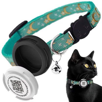 GPS Tracker Cat Collar with Airtag Case Holder, Air Tag Cat Holder & QR ID Tag Dual Protection Kitten Collar for Gatos Apple Tag