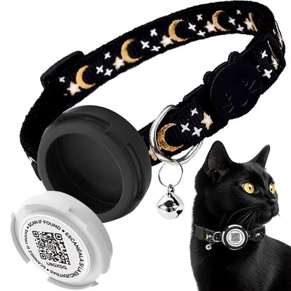 GPS Tracker Cat Collar with Airtag Case Holder, Air Tag Cat Holder & QR ID Tag Dual Protection Kitten Collar for Gatos Apple Tag