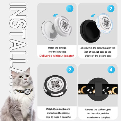 GPS Tracker Cat Collar with Airtag Case Holder, Air Tag Cat Holder & QR ID Tag Dual Protection Kitten Collar for Gatos Apple Tag